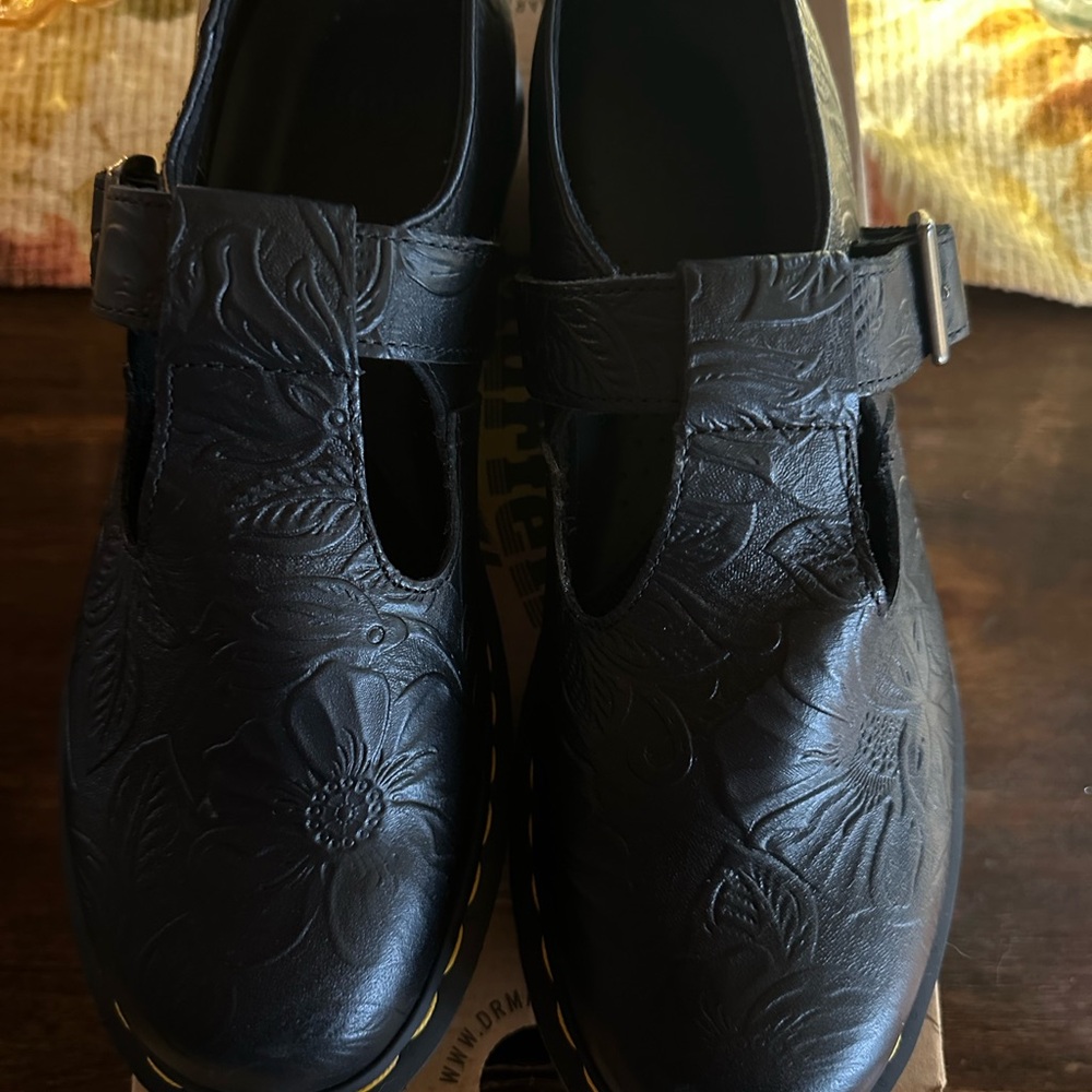 Dr. Martens Floral Embossed Black Loafers